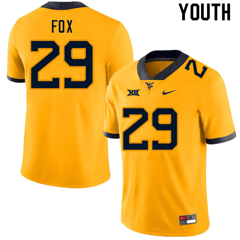 Youth #29 Preston Fox West Virginia Mountaineers College Football Jerseys Sale-Gold